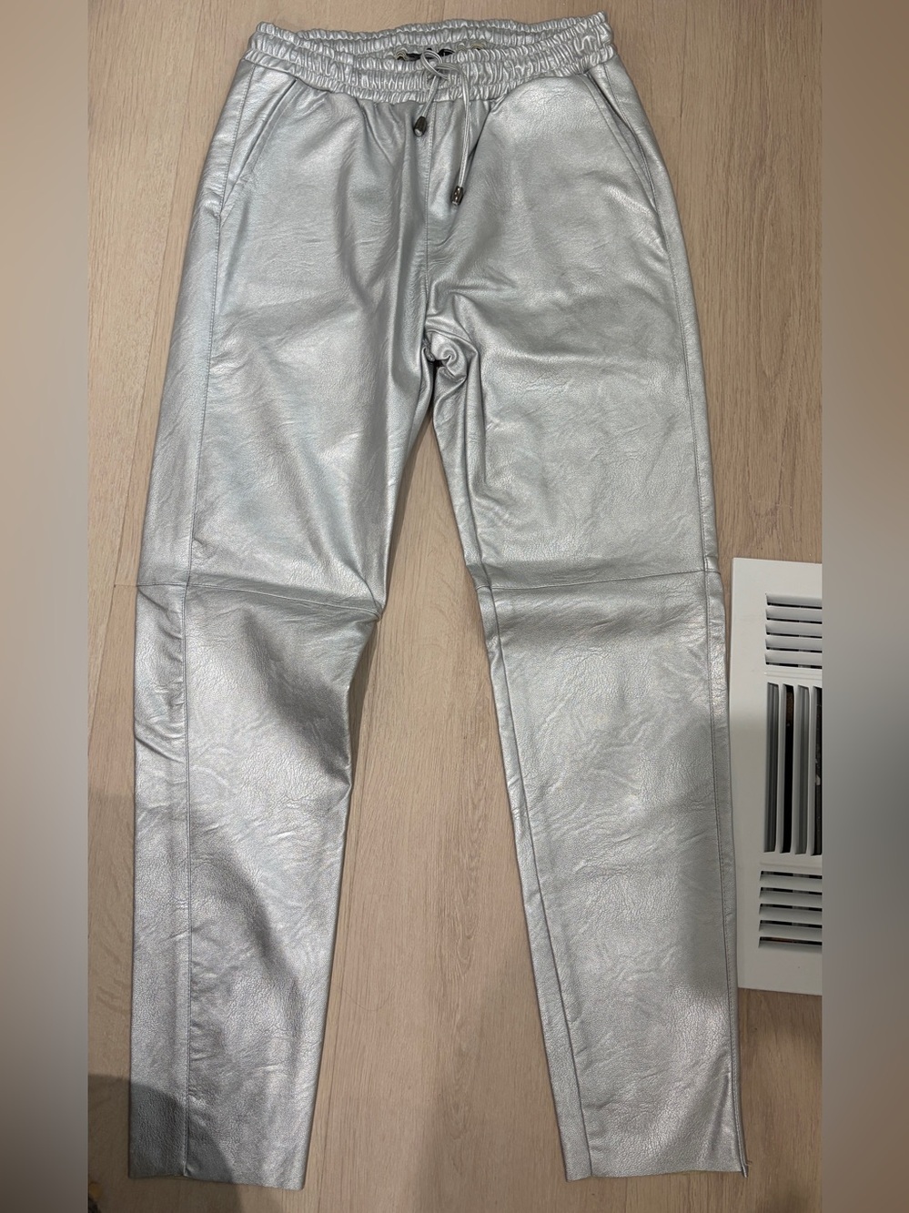 Womens Metallic Silver Faux Leather Joggers Size 38 (US 4- small) BNWOT